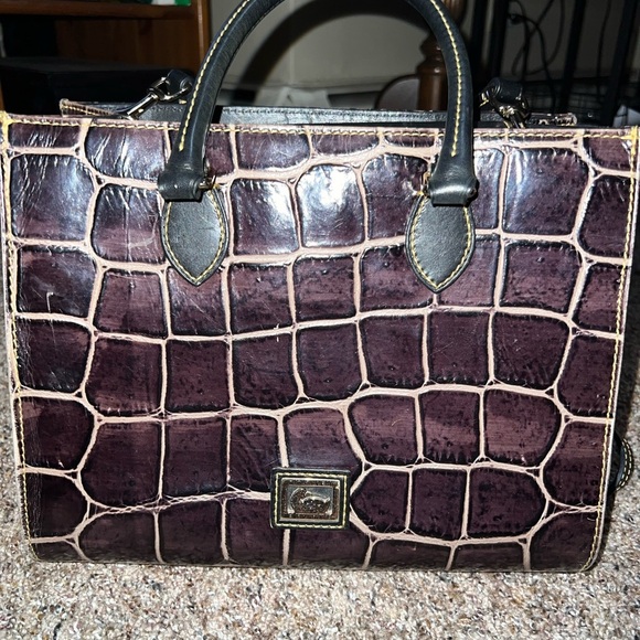 Dooney & Bourke Janine Crocodile Embossed Leather Satchel Handbag Purse Brown - Picture 1 of 6